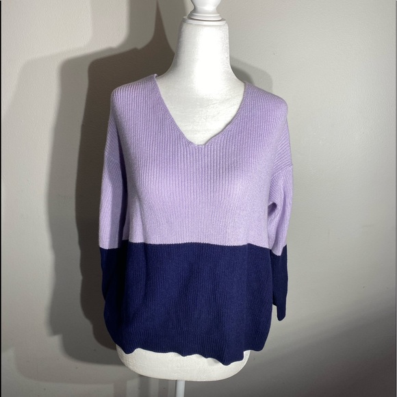 navy and purple knit sweater - Picture 5 of 5